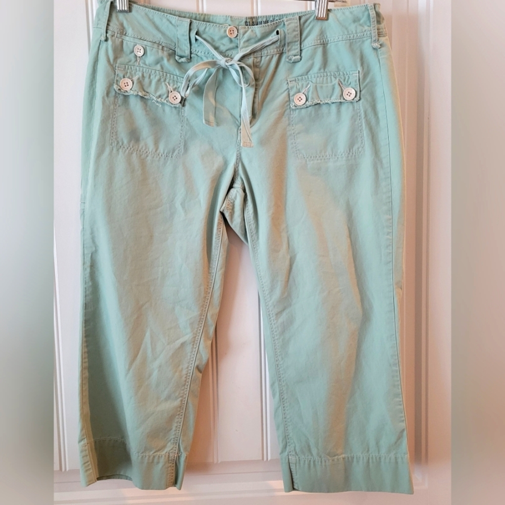 Anthropologie G1 Summer Goods Mint Green Wide Leg Cropped Pants Sz 10